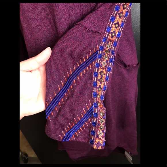 New FREE PEOPLE High Low Thin Sweater Knit Dress Red Blue Orange Embroidered - Picture 4 of 13